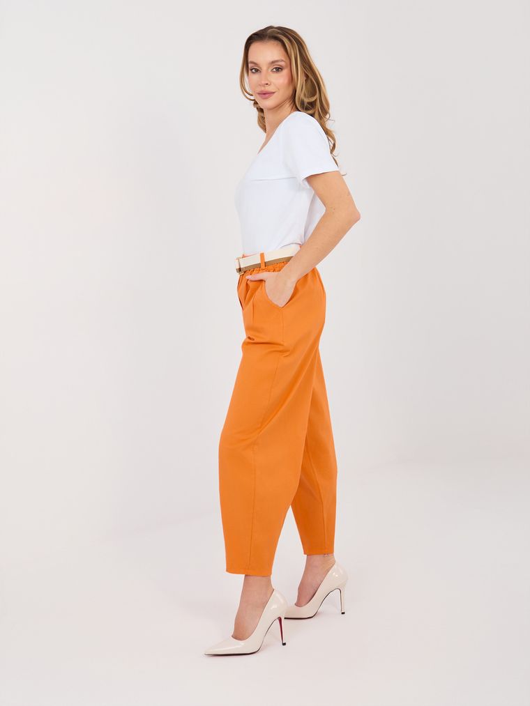 Spodnie materiałowe damskie, pomarańczowe, Italy Moda