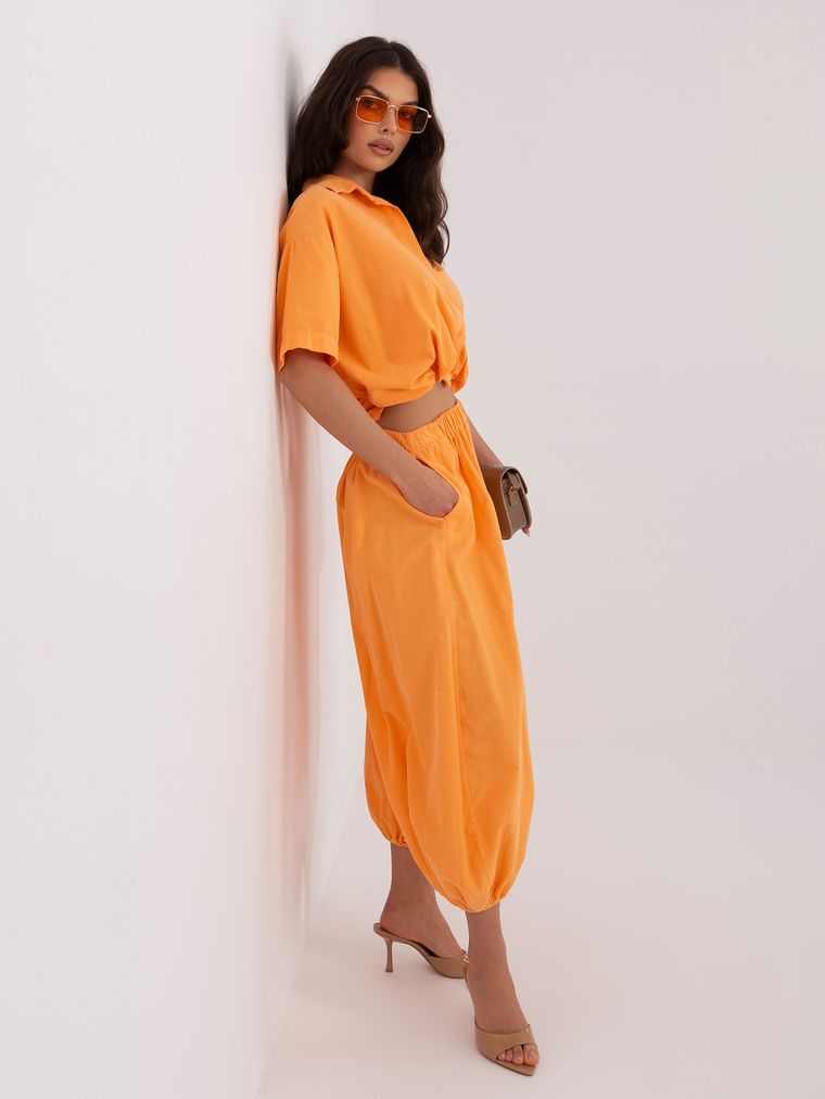 Spodnie materiałowe damskie, pomarańczowe, Italy Moda