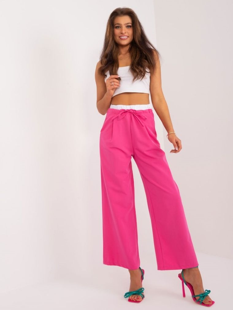 Spodnie materiałowe damskie, różowe, Italy Moda