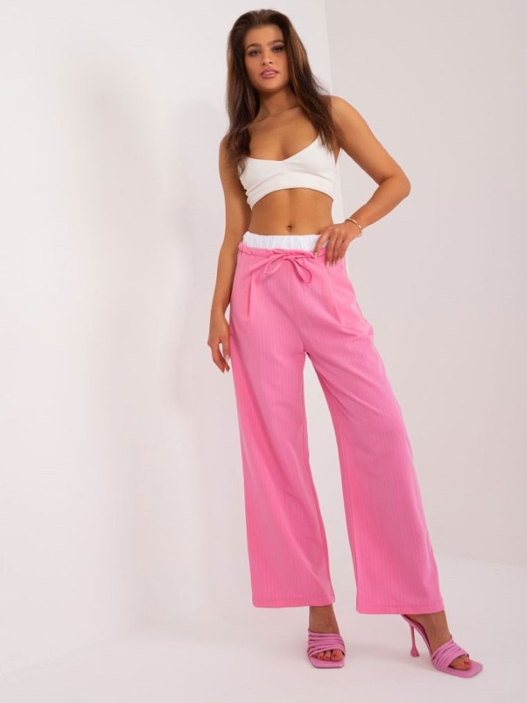 Spodnie materiałowe damskie, różowe, Italy Moda