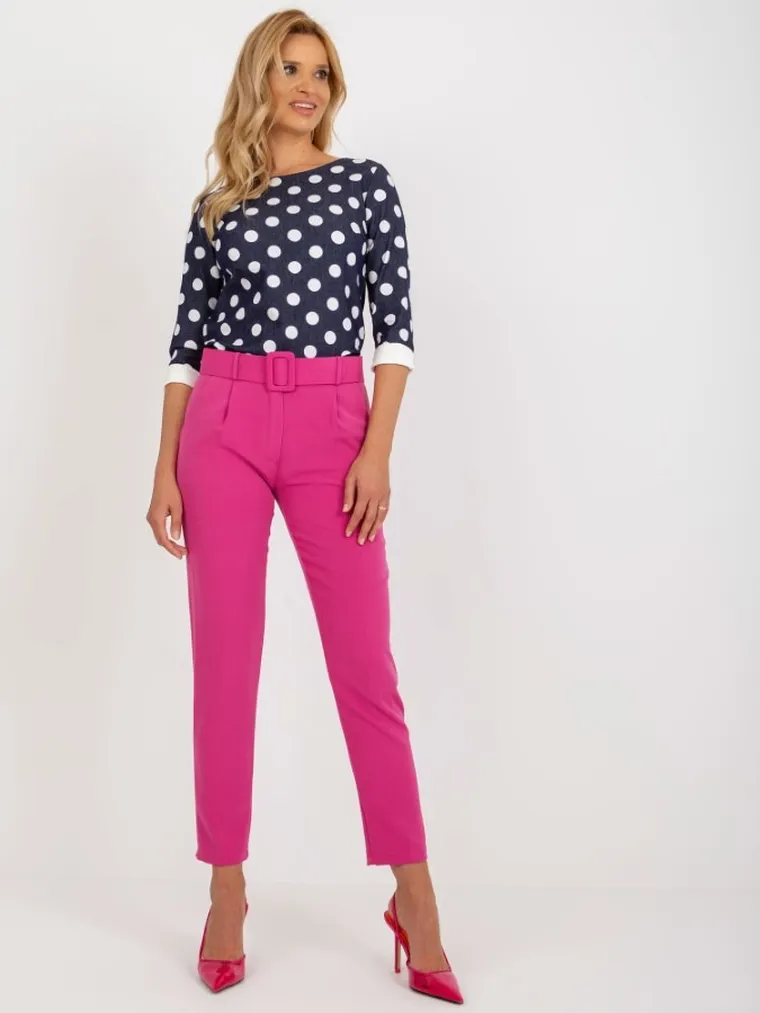 Spodnie materiałowe damskie, różowe, Italy Moda