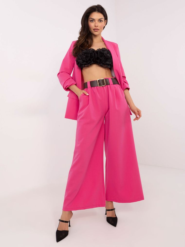 Spodnie materiałowe damskie, różowe, Italy Moda