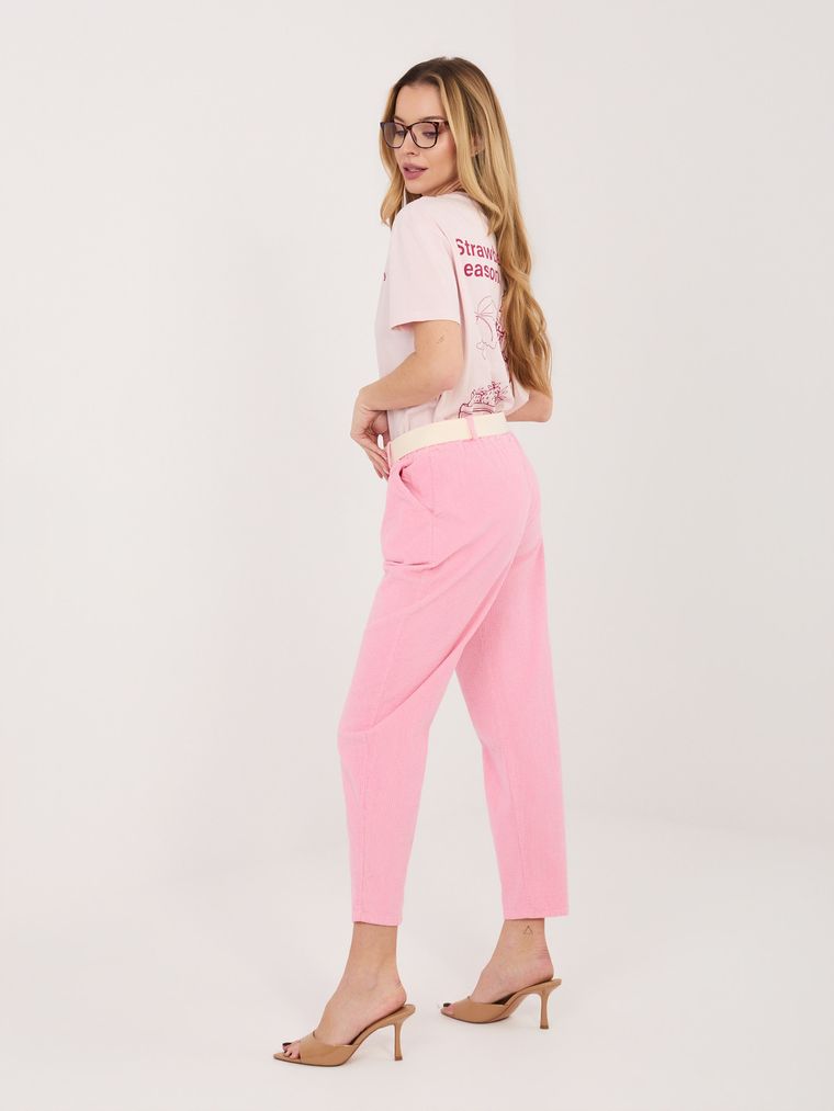 Spodnie materiałowe damskie, różowe, Italy Moda
