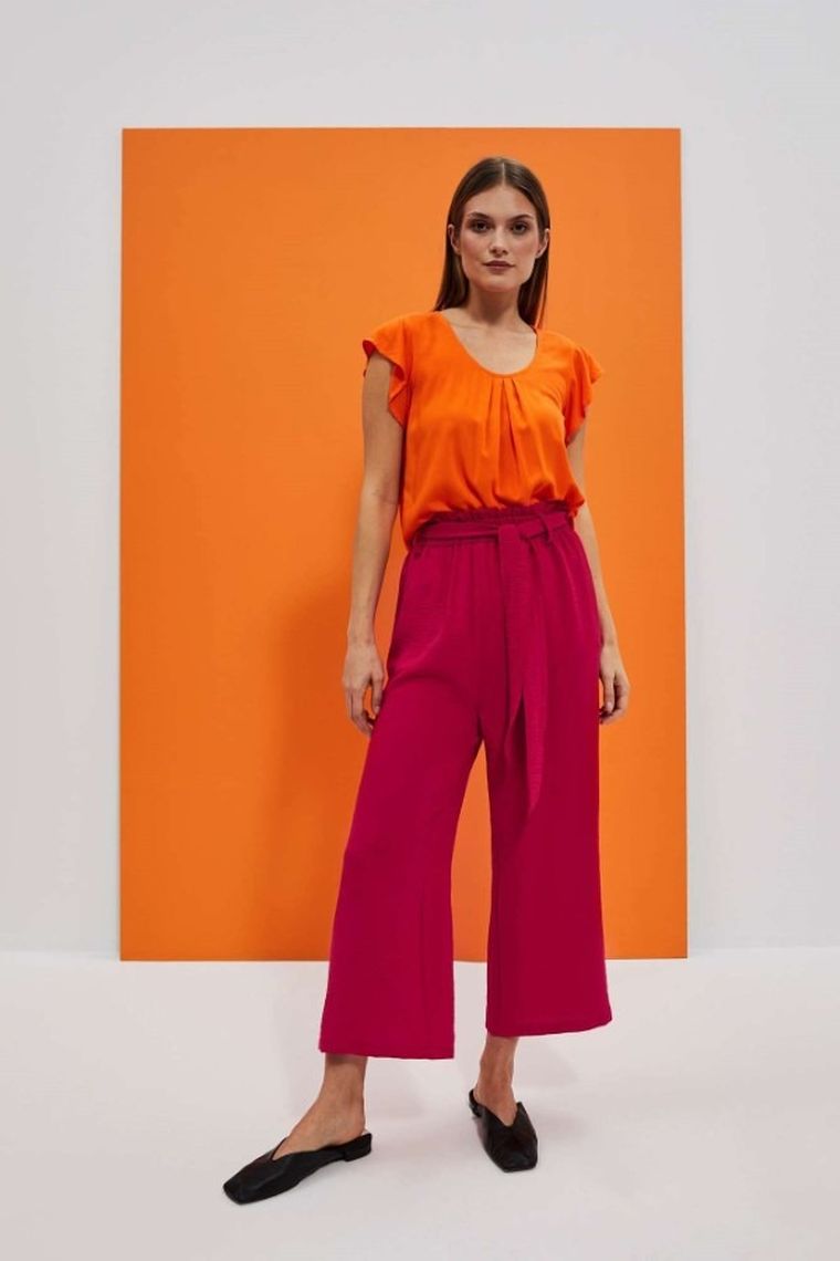 Spodnie materiałowe damskie, różowe, Moodo