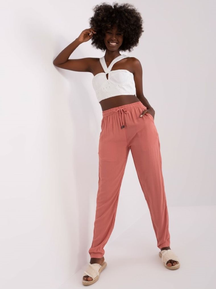 Spodnie materiałowe damskie, różowe, Sublevel