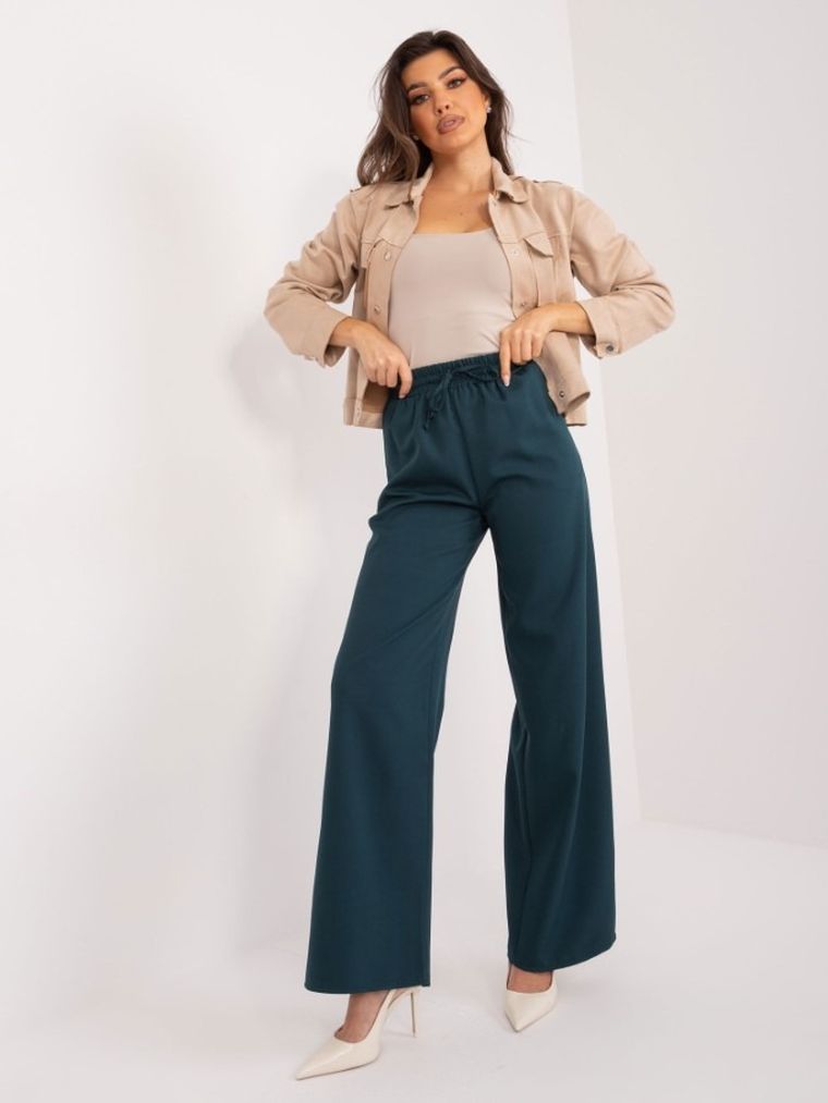 Spodnie materiałowe damskie, turkusowe, Lakerta