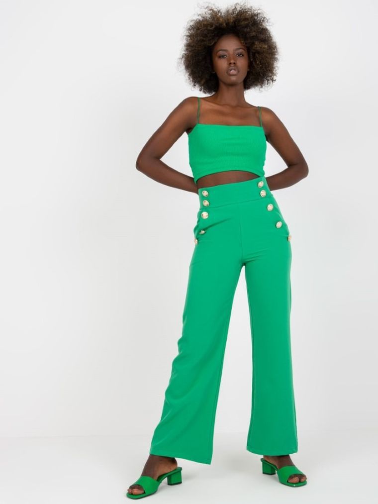 Spodnie materiałowe damskie, zielone, Italy Moda