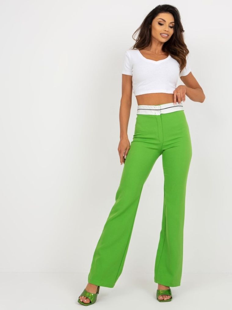 Spodnie materiałowe damskie, zielone, Italy Moda