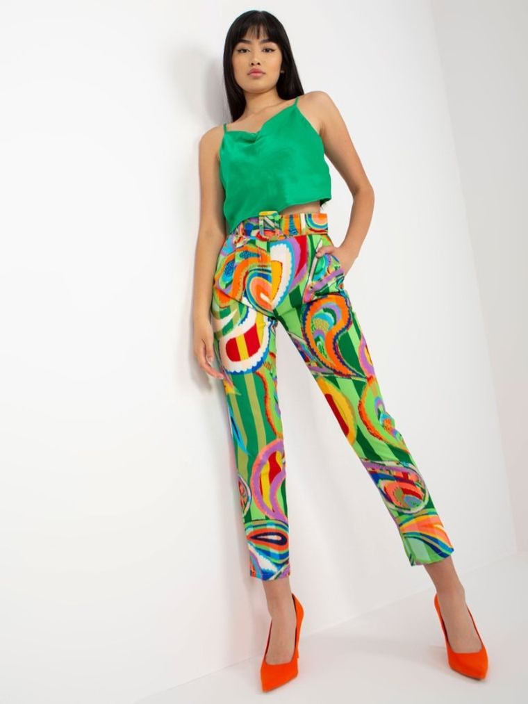 Spodnie materiałowe damskie, zielone, Italy Moda