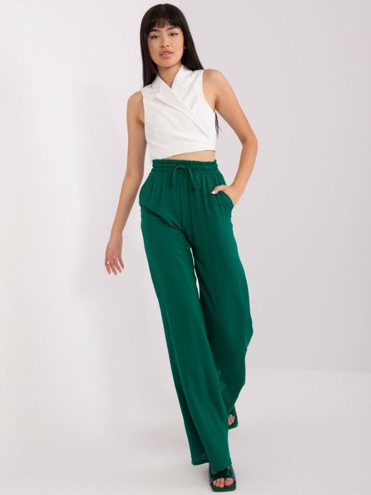 Spodnie materiałowe damskie, zielone, Lakerta