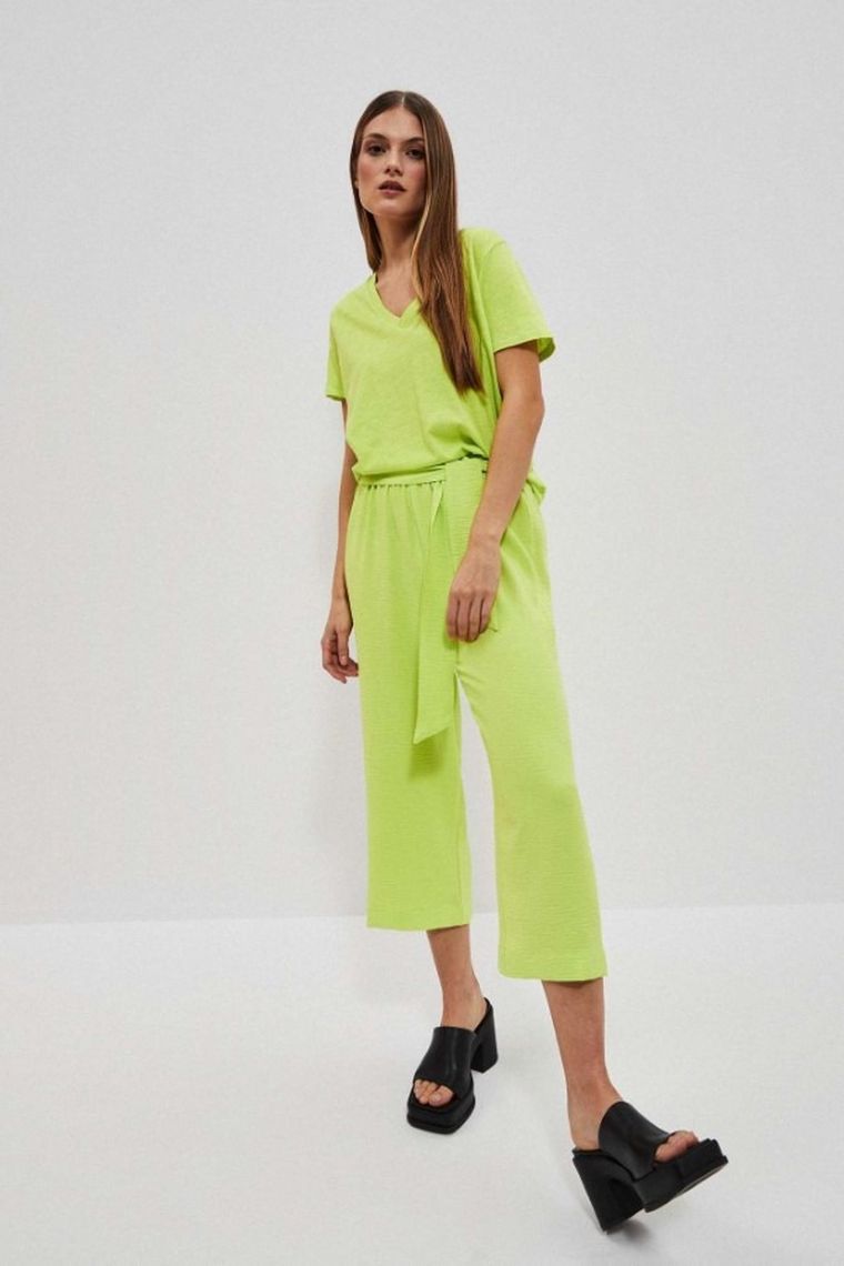 Spodnie materiałowe damskie, zielone, Moodo