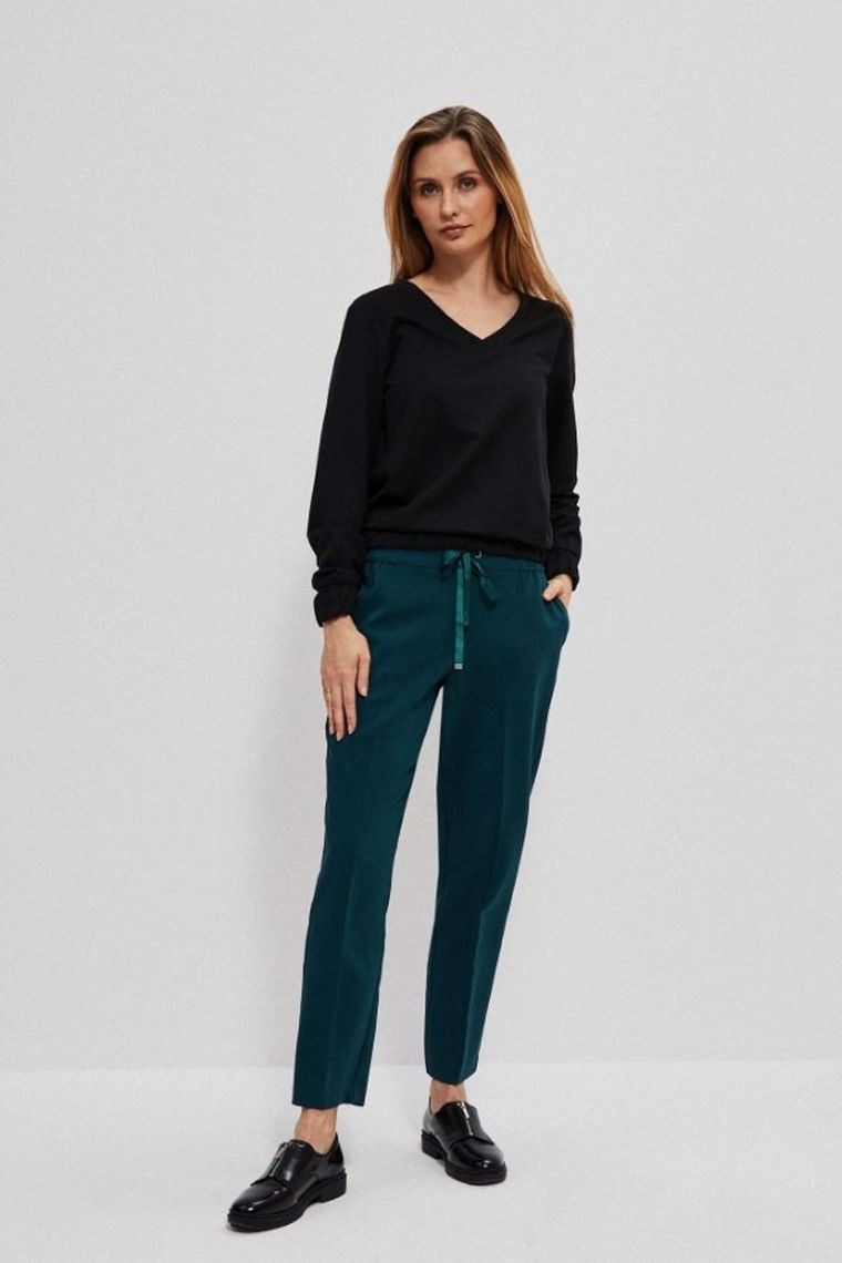 Spodnie materiałowe damskie, zielone, Moodo