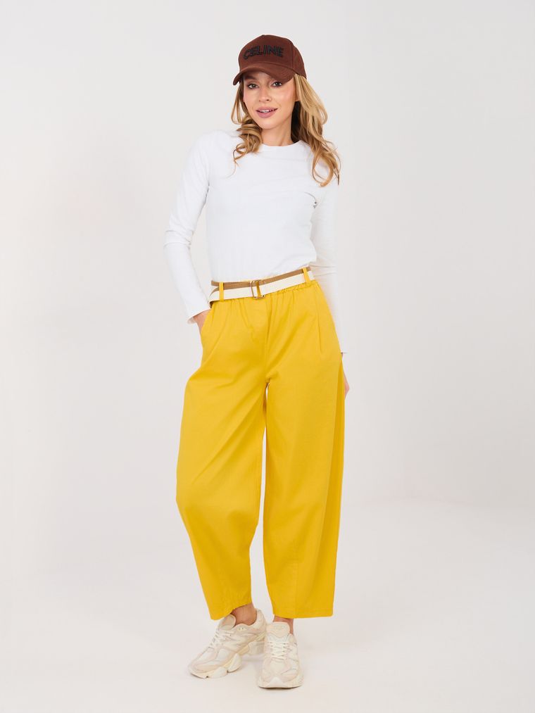 Spodnie materiałowe damskie, żółte, Italy Moda