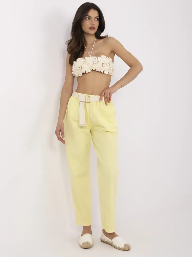 Spodnie materiałowe damskie, żółte, Italy Moda