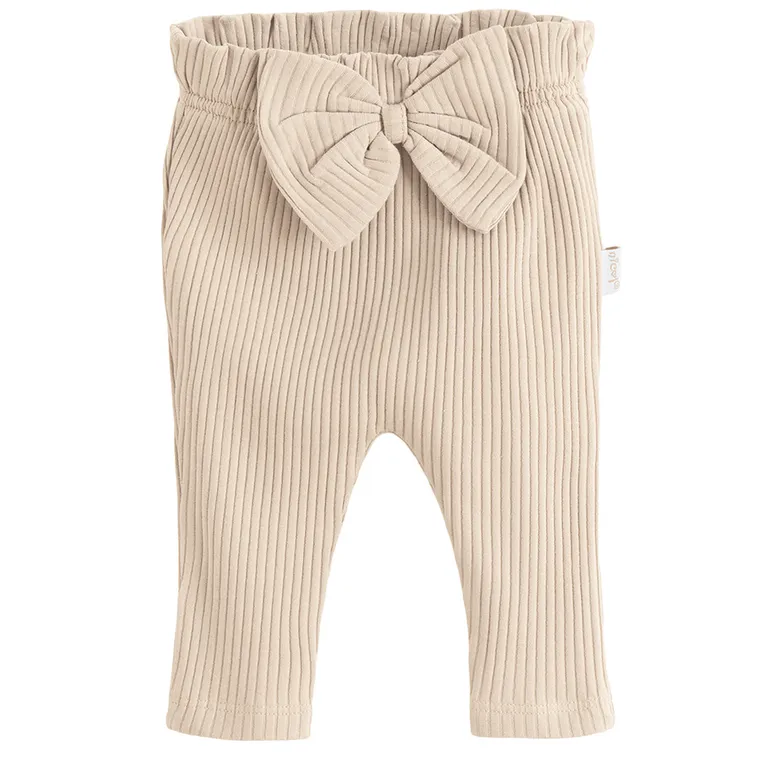 Spodnie materiałowe dziewczęce, prążkowane, beżowe, Nicol