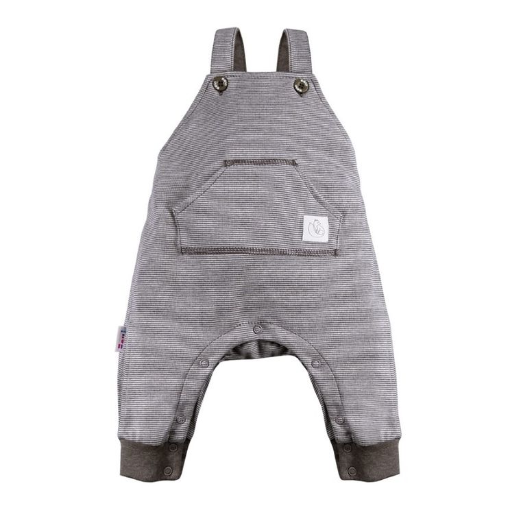 Spodnie ogrodniczki niemowlęce, szare, paski, Eevi