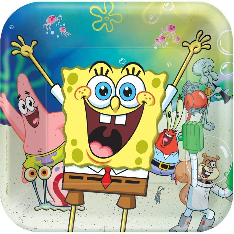 SpongeBob Kanciastoporty, talerzyki urodzinowe, 8 szt., 23-23 cm