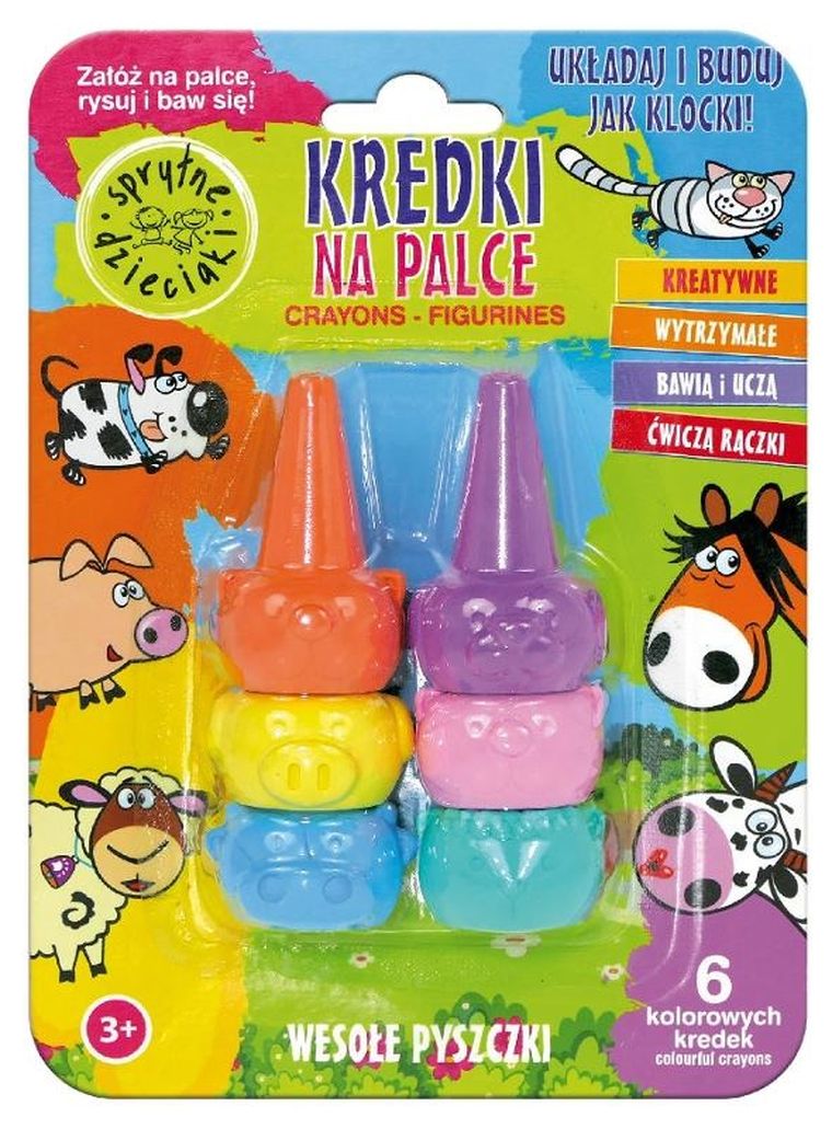 Sprytne dzieciaki, Wesołe pyszczki, kolorowe kredki na palce, 6 kolorów