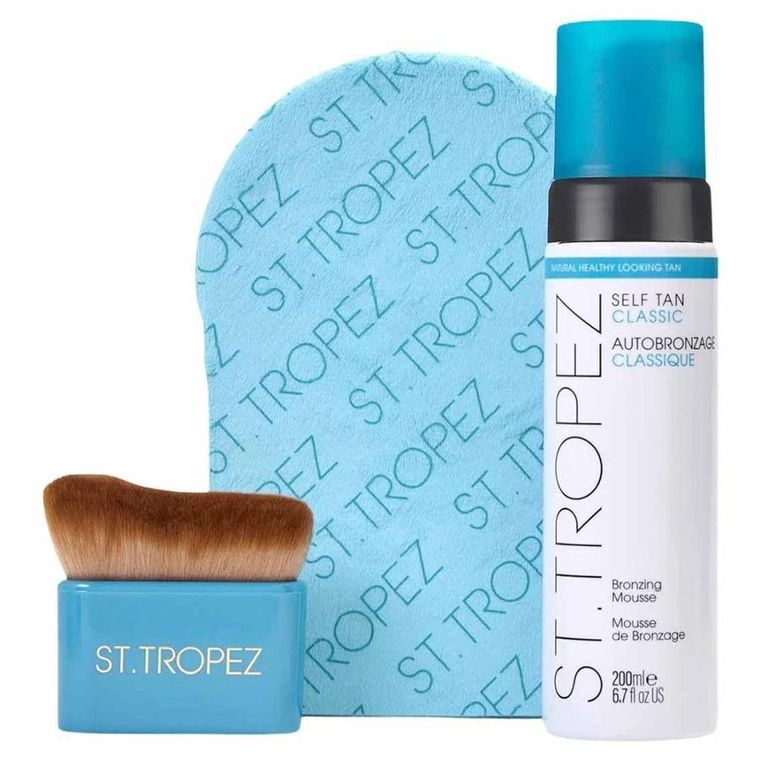 St. Tropez, Ultimate Tan Body Essentials Kit, zestaw: Bronzing Mousse, pianka samoopalająca, 200 ml + aplikator do samoopalacza + szczoteczka