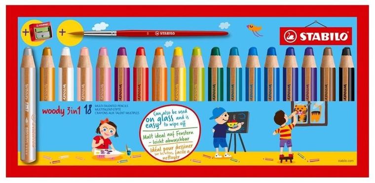 Stabilo, kredki woody 3w1, 18 kolorów + temperówka