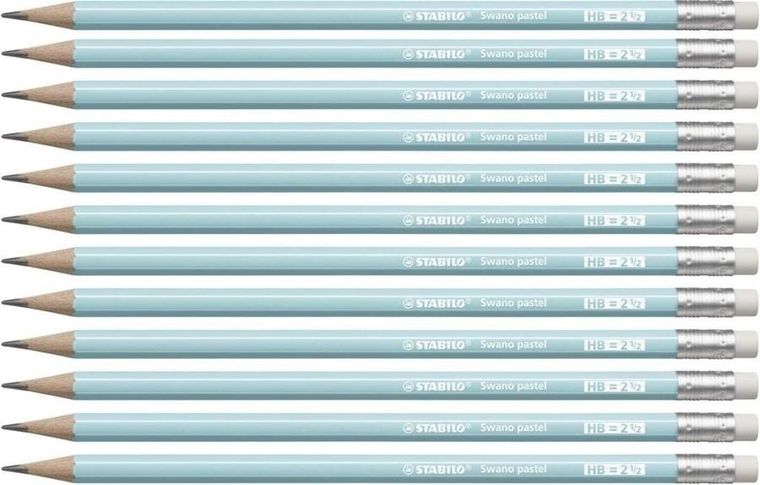 Stabilo, ołówek z gumką, Swano Pastel HB, niebieski, 12 szt.