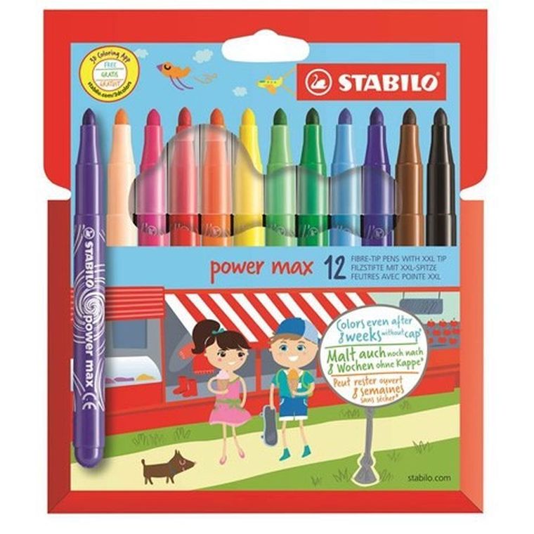 Stabilo, Power Max, zestaw flamastrów, 12 kolorów