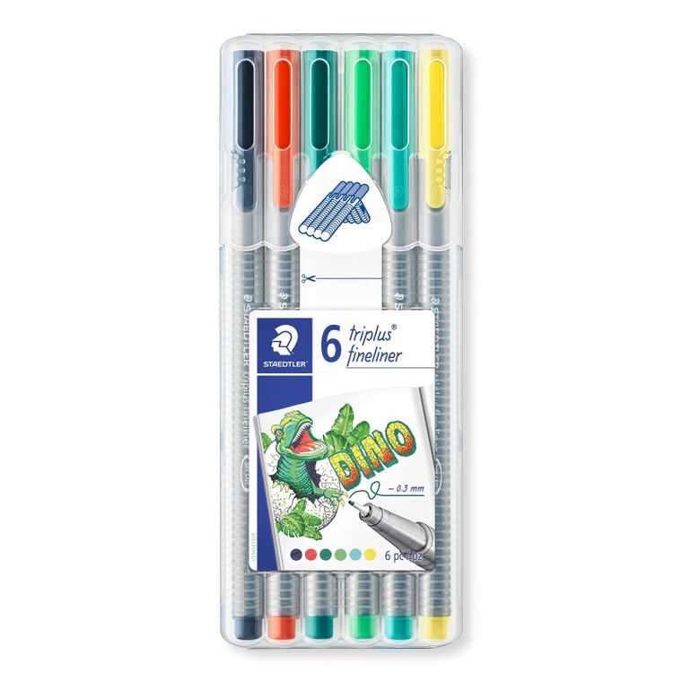 Staedtler, cienkopis, triplus Dino w etui, 6 kolorów