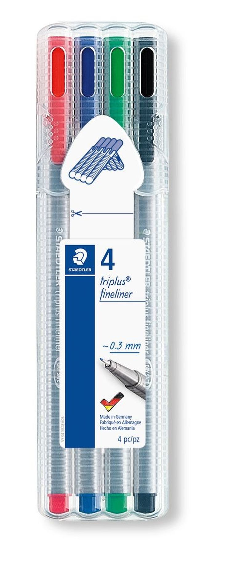 Staedtler, cienkopis trójkątny, triplus, 0.3 mm, w etui, 4 kolory