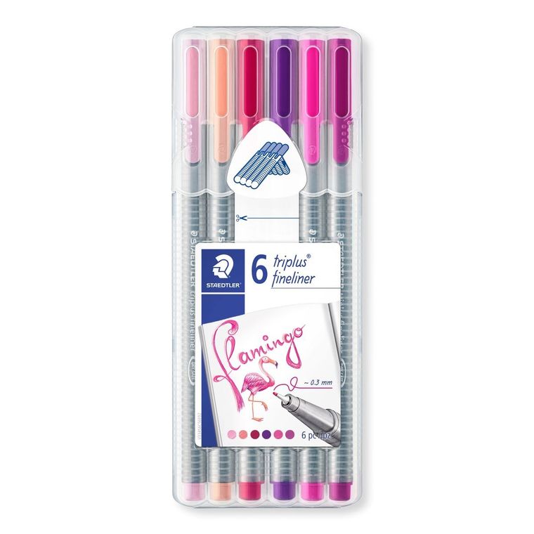 Staedtler, cienkopis trójkątny, triplus Flamingo, 0.3 mm, w etui, 6 kolorów