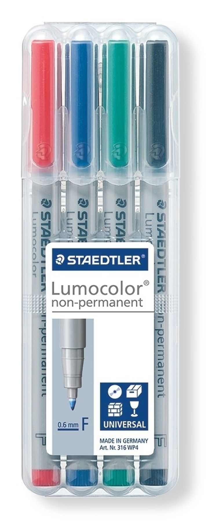 Staedtler, foliopis zmywalny, Lumocolor, F, w etui, 4 kolory