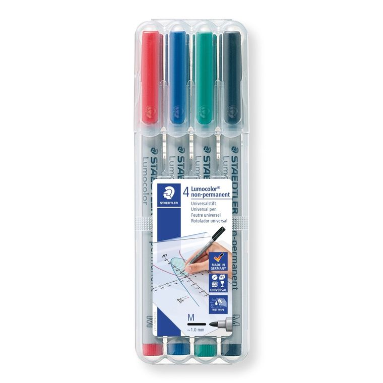 Staedtler, foliopis zmywalny, Lumocolor, M, w etui, 4 kolory