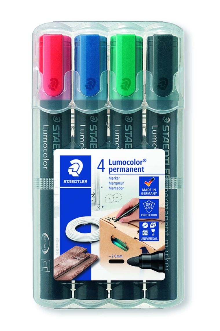 Staedtler, marker wodoodporny, Lumocolor, okrągły, w etui, 4 kolory
