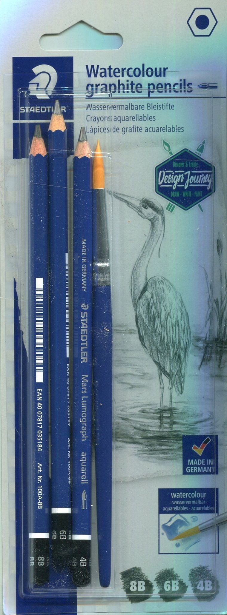 Staedtler, Mars Lumograph, ołówek akwarelowy, 4B,6B,8B + pędzelek