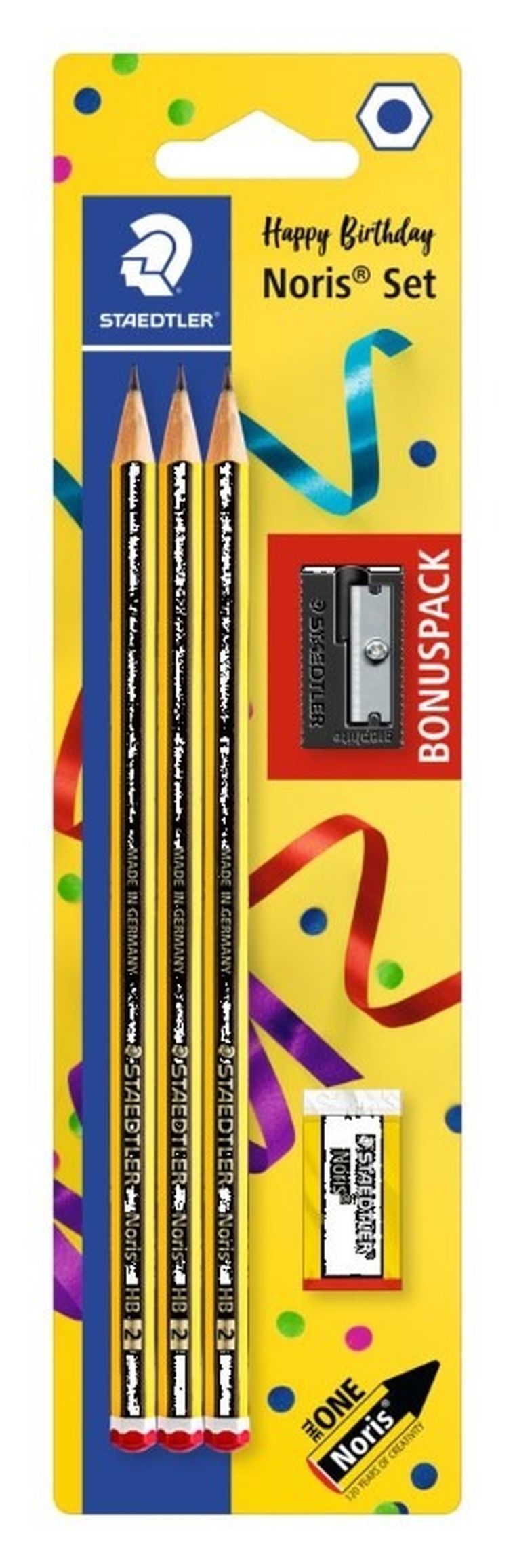 Staedtler, ołówki Noris z gumką i temperówką, HB, 3 szt.