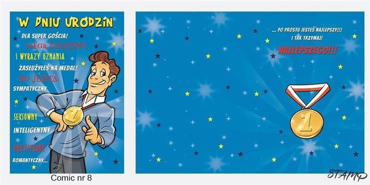 Stamp, Comic, karnet B6 + koperta, Urodziny