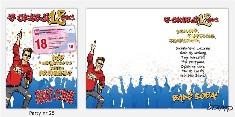 Stamp, karnet Party B6 + koperta wzór nr 25 urodziny 18