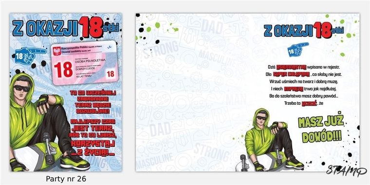 Stamp, karnet Party B6 + koperta wzór nr 26 urodziny 18