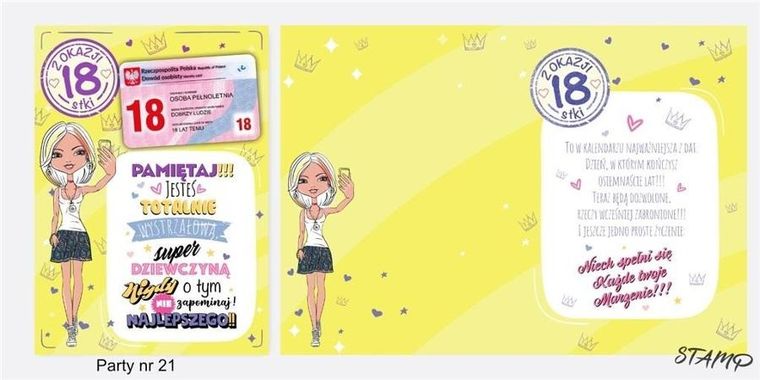 Stamp, Party, karnet naklejany B6 + koperta, Urodziny 18
