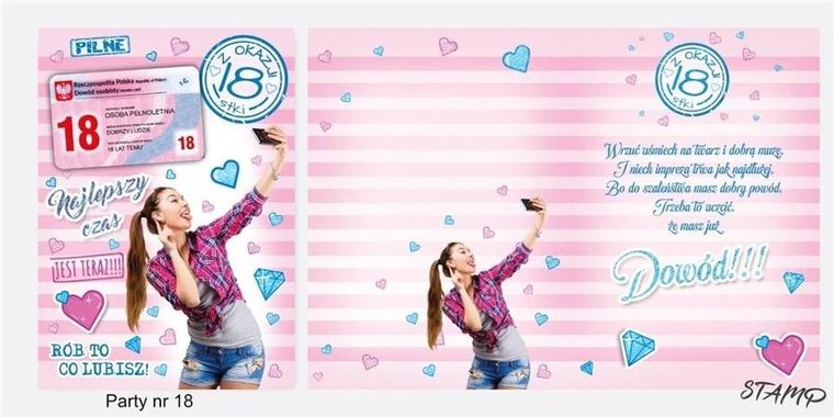 Stamp, Party, karnet naklejany B6 + koperta, Urodziny 18