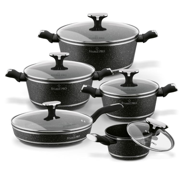 Starke Pro, Celebrity Marble, zestaw garnków z pokrywką i patelnią, 10 elementów