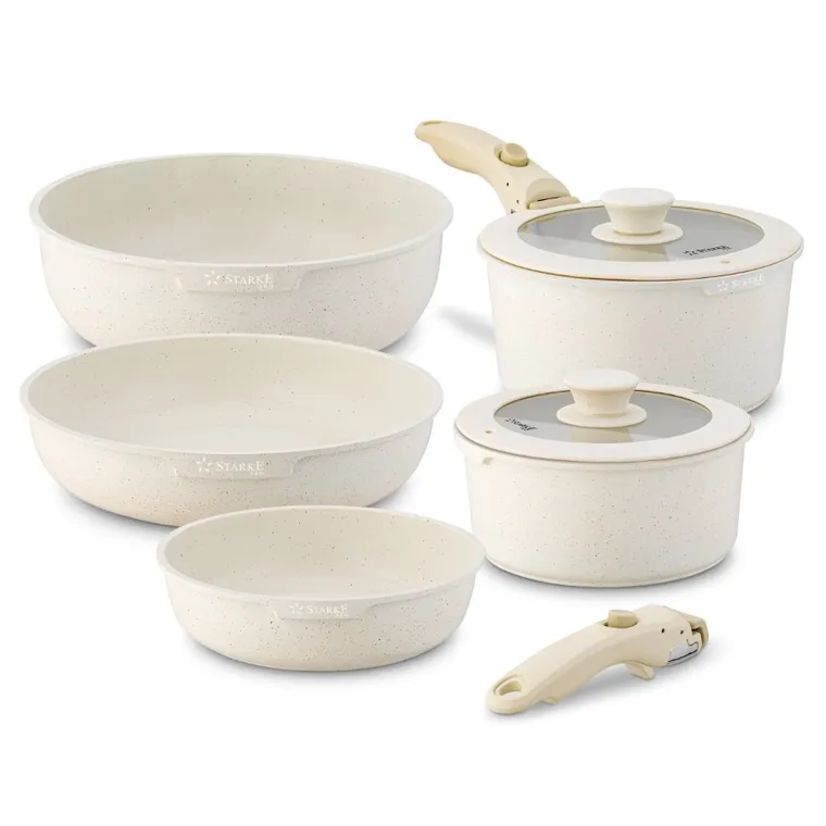 Starke Pro, Compacti Creamy, zestaw garnków z pokrywką i patelnie, 7 elementów
