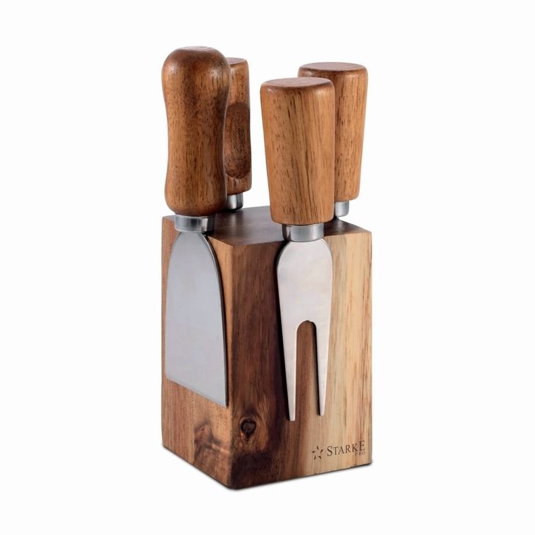 Starke Pro, komplet noży do sera + akacjowy bloczek magnetyczny