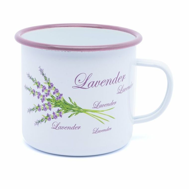 Starke Pro, kubek emaliowany, lawenda, biały, 10 cm, 700ml
