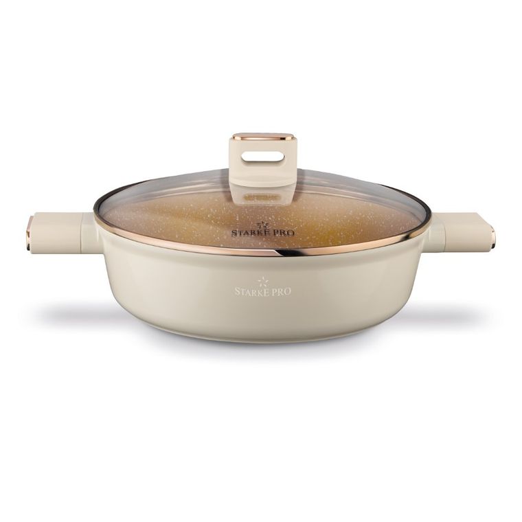 Starke Pro, patelnia krótkimi uchwytami i pokrywką, starlet beige, 28 cm