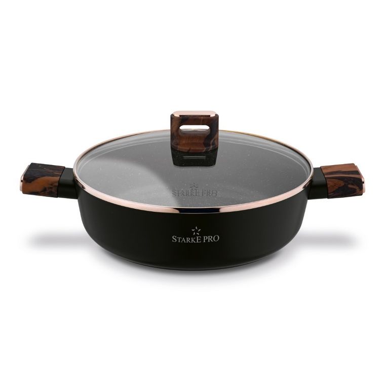 Starke Pro, patelnia z krótkimi uchwytami i pokrywką, starlet brown, 28 cm