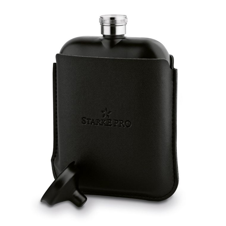 Starke Pro, piersiówka nierdzewna z lejkiem, czarna, 170 ml + etui color box