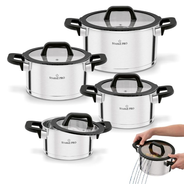 Starke Pro, Rigor, komplet garnków z silikonowymi pokrywami, 8 elementów