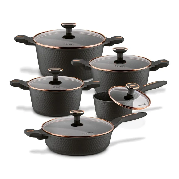Starke Pro, Texture Grey, zestaw garnków z pokrywką i patelnia, 10 elementów
