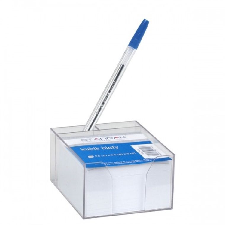 Starpak, kubik plastikowy z białymi karteczkami, 85-85mm