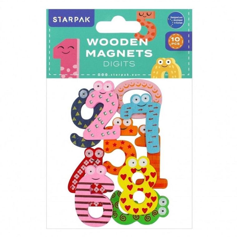 Starpak, magnes drewniany, cyferki, 40 mm, 4 szt.
